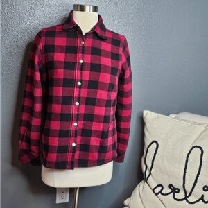 Orvis red and black checkered snap front top size small
